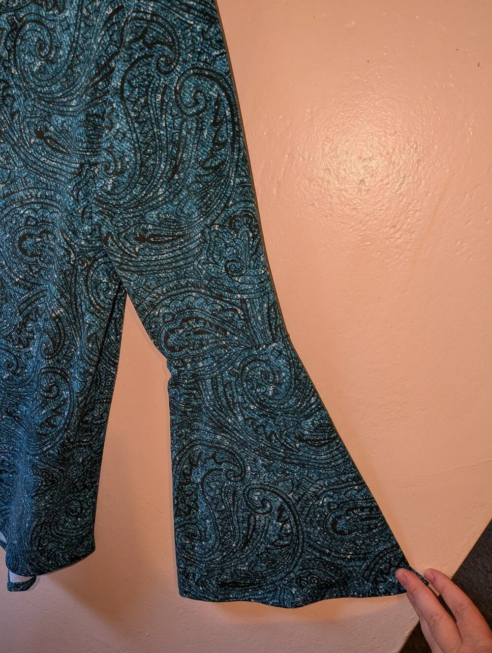 Michael Kors Teal Paisley Long-Sleeve Keyhole Top